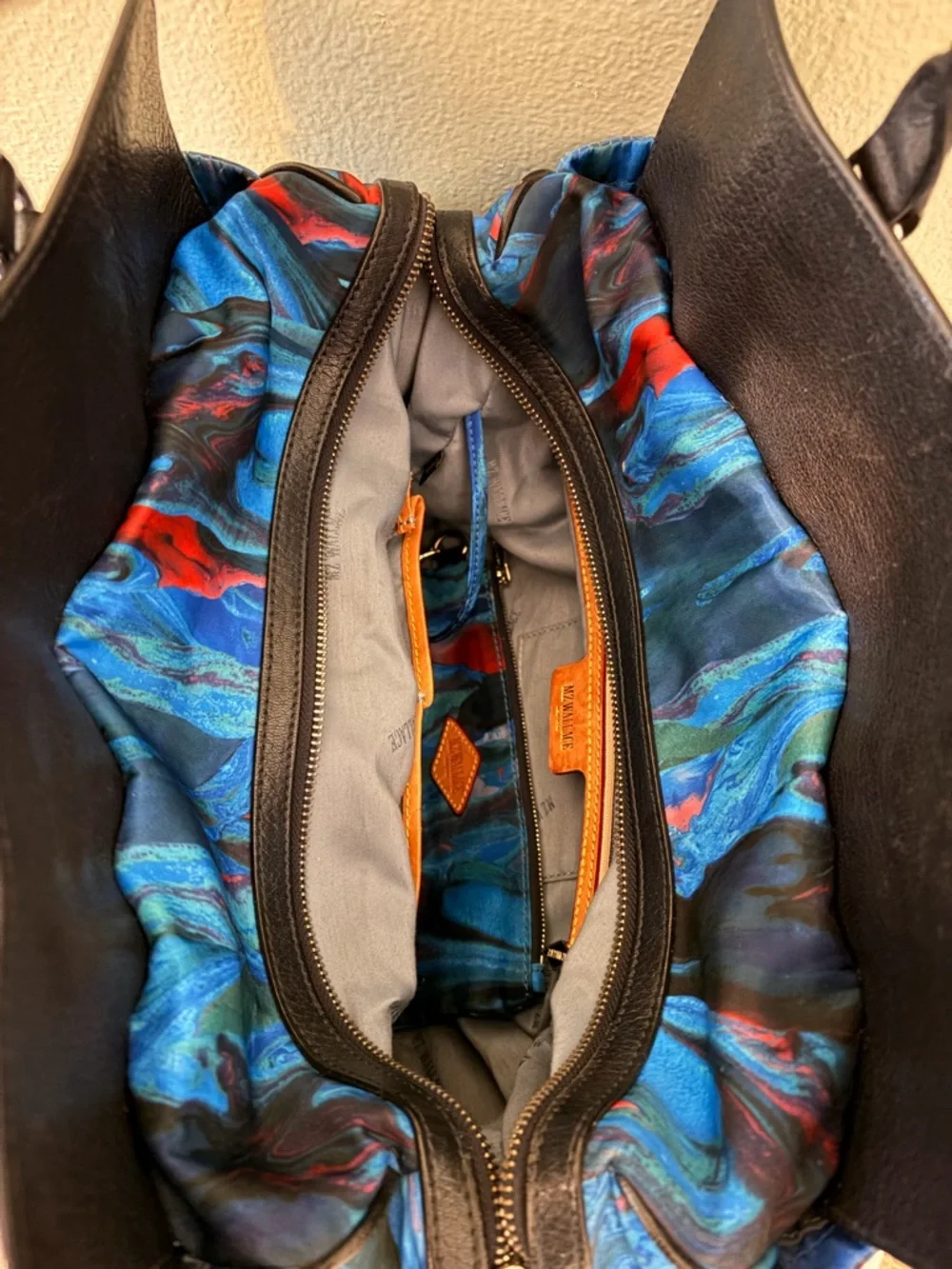 MZ Wallace Blue Multicolor Abstract Tote with Navy Blue Leather Trim - Picture 6 of 8